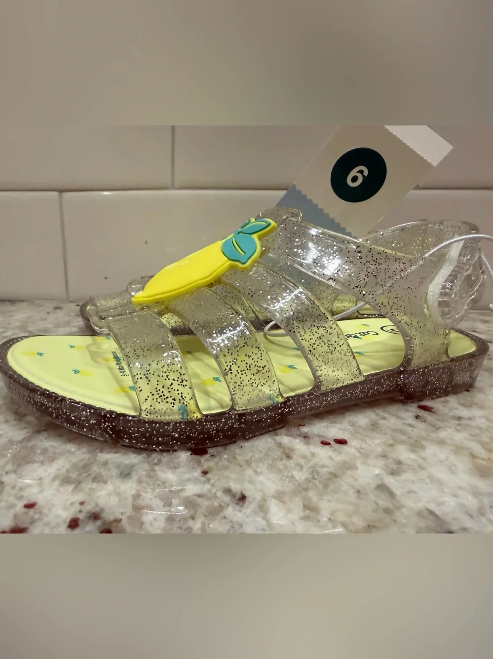 Cat & Jack Yellow Glitter Lemon Jelly Sandals for Kids Size 9 NWT